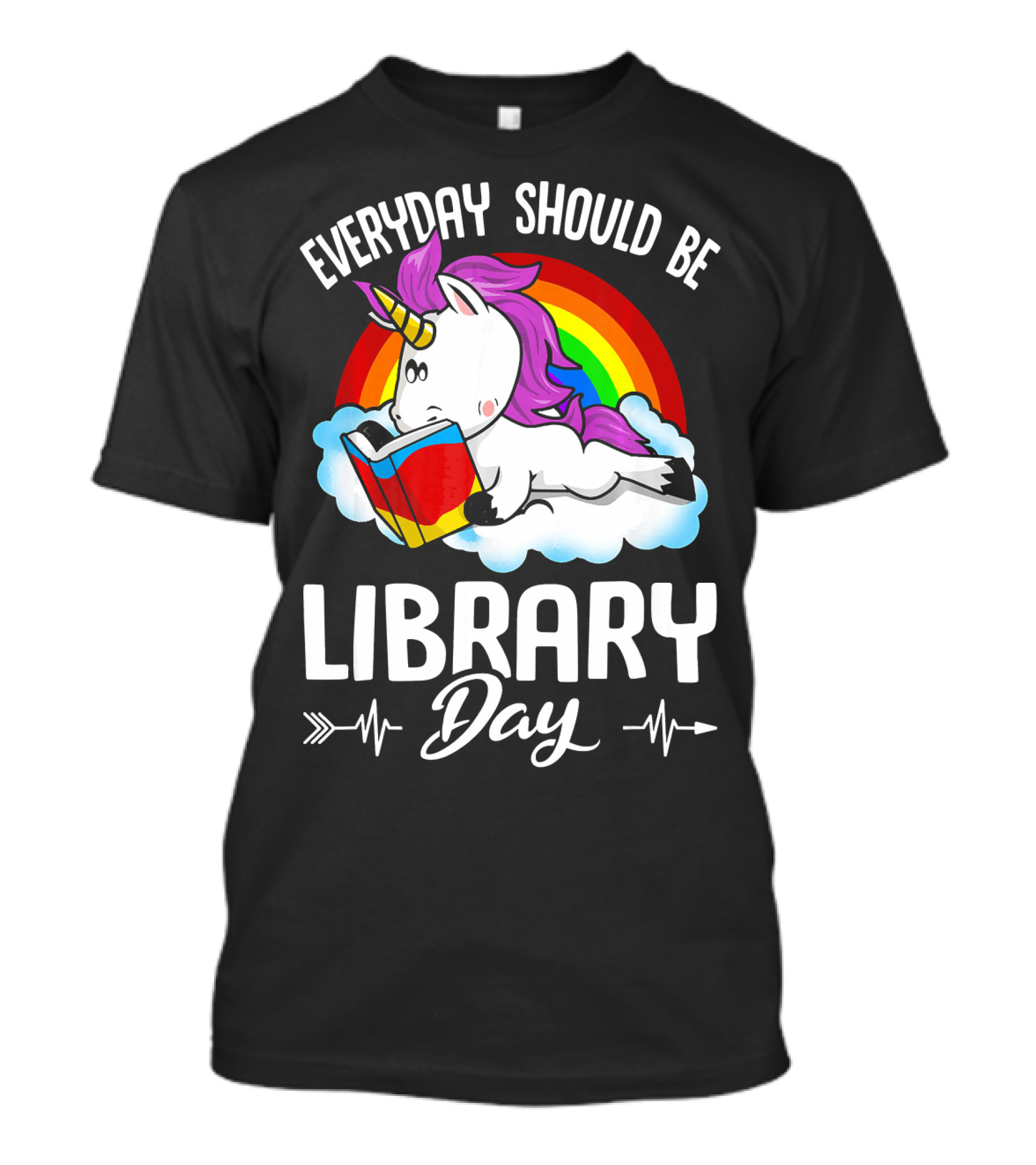 Everyday Should Be Library Day Unicorn Reading Rainbow Cloud T-Shirt