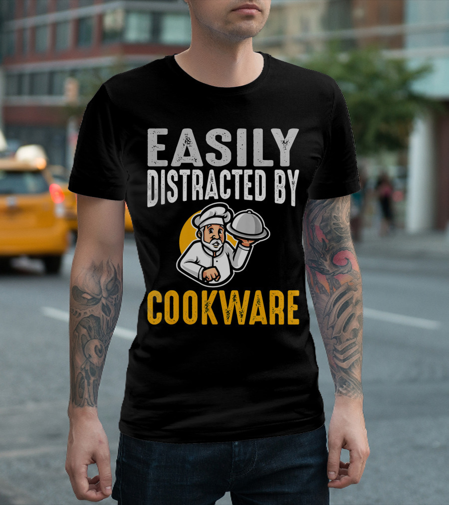 Easily Distracted By Cookware Funny Chef Cartoon T-Shirt