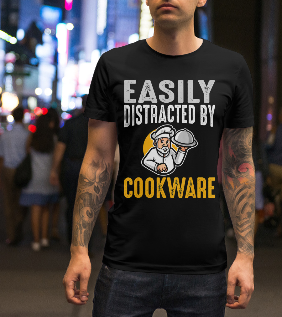 Easily Distracted By Cookware Funny Chef Cartoon T-Shirt