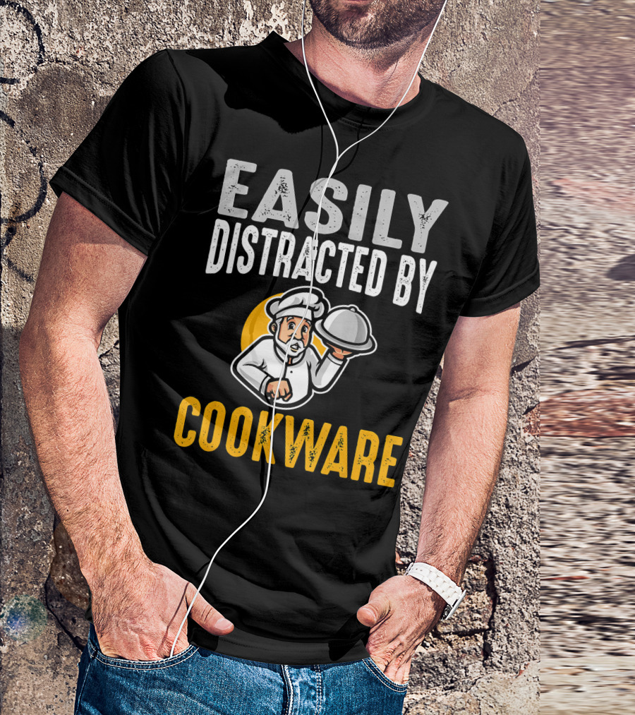 Easily Distracted By Cookware Funny Chef Cartoon T-Shirt