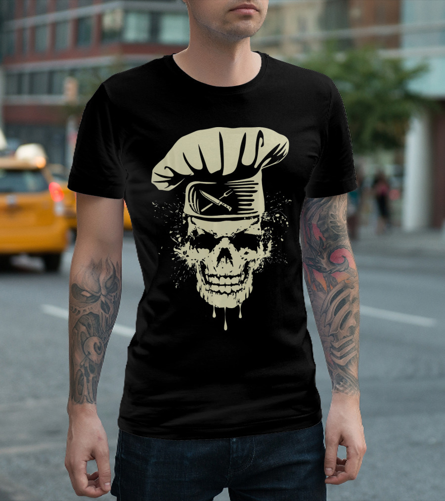 Cool Chef Skull Cooking Hat Crossed Utensils Awesome T-Shirt