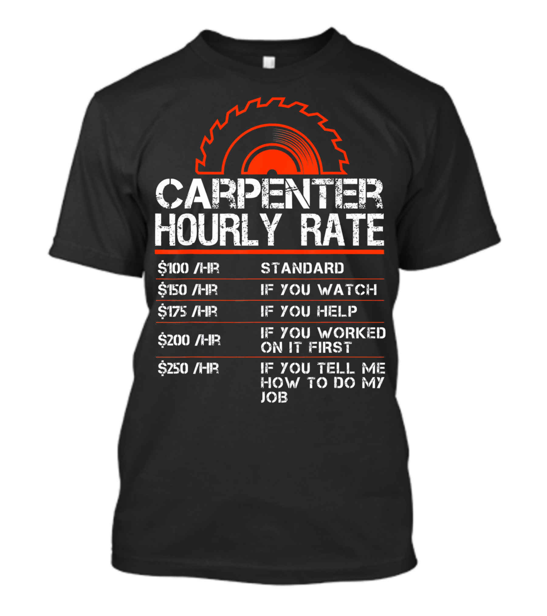 Carpenter Hourly Rate Standard If You Watch Help Worked First Tell Me T-Shirt