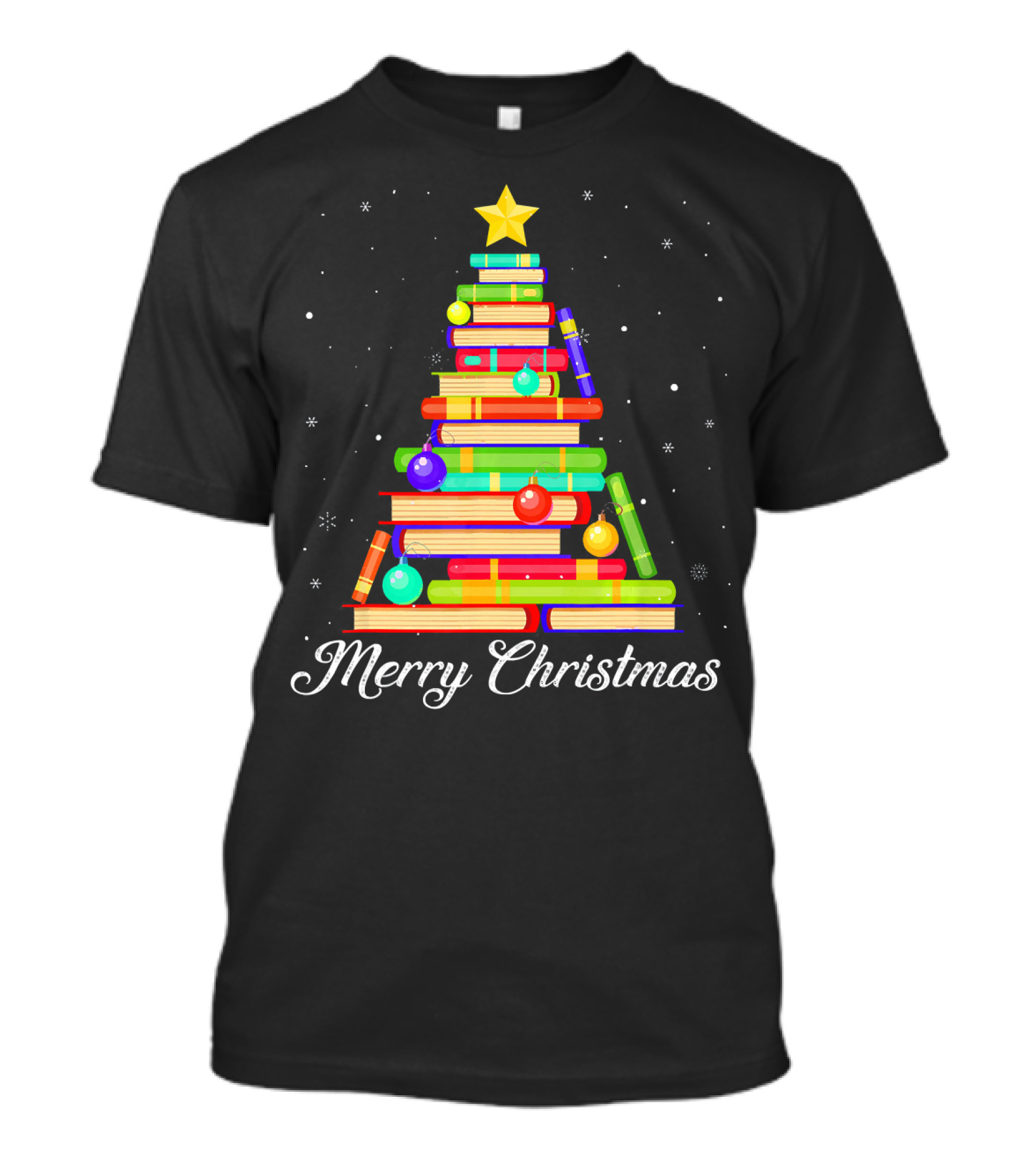 Merry Christmas Tree Made Of Books For Reading Lovers T-Shirt