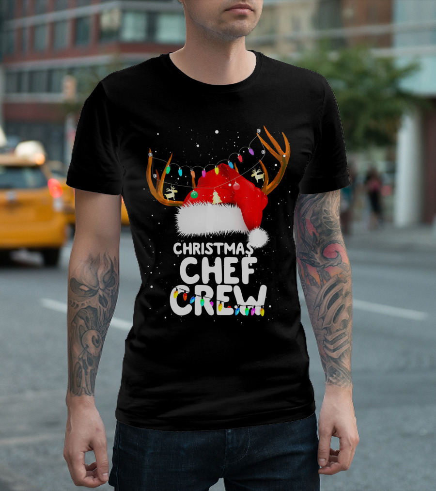 Christmas Chef Crew Santa Hat Reindeer Lights T-Shirt
