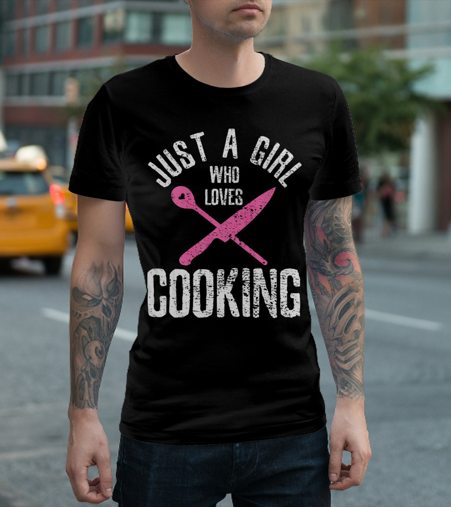 Just A Girl Who Loves Cooking Chef Heart Spoon Knife Retro T-Shirt