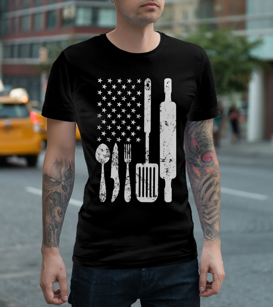 Patriotic Chef Christmas Utensil US Flag T-Shirt