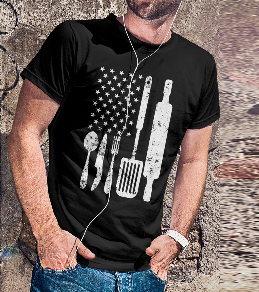Patriotic Chef Christmas Utensil US Flag T-Shirt