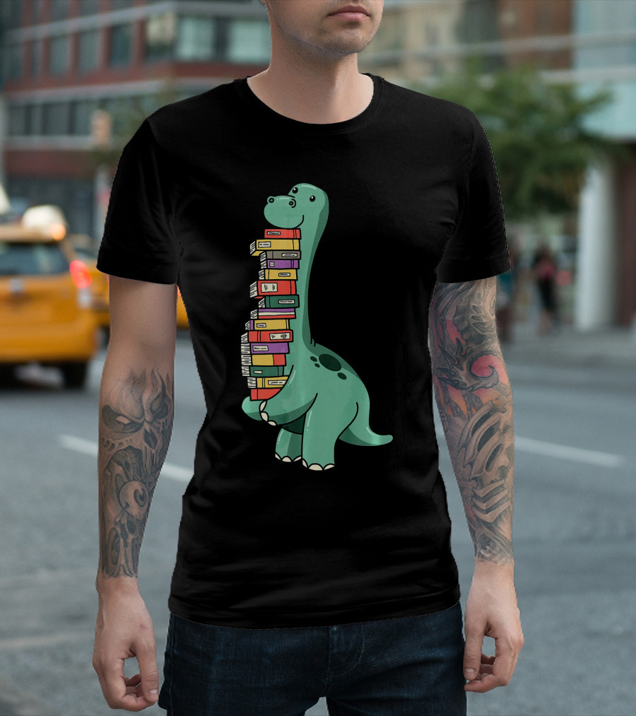 Dinosaur Reading Books Nerd Brain Food T-Shirt