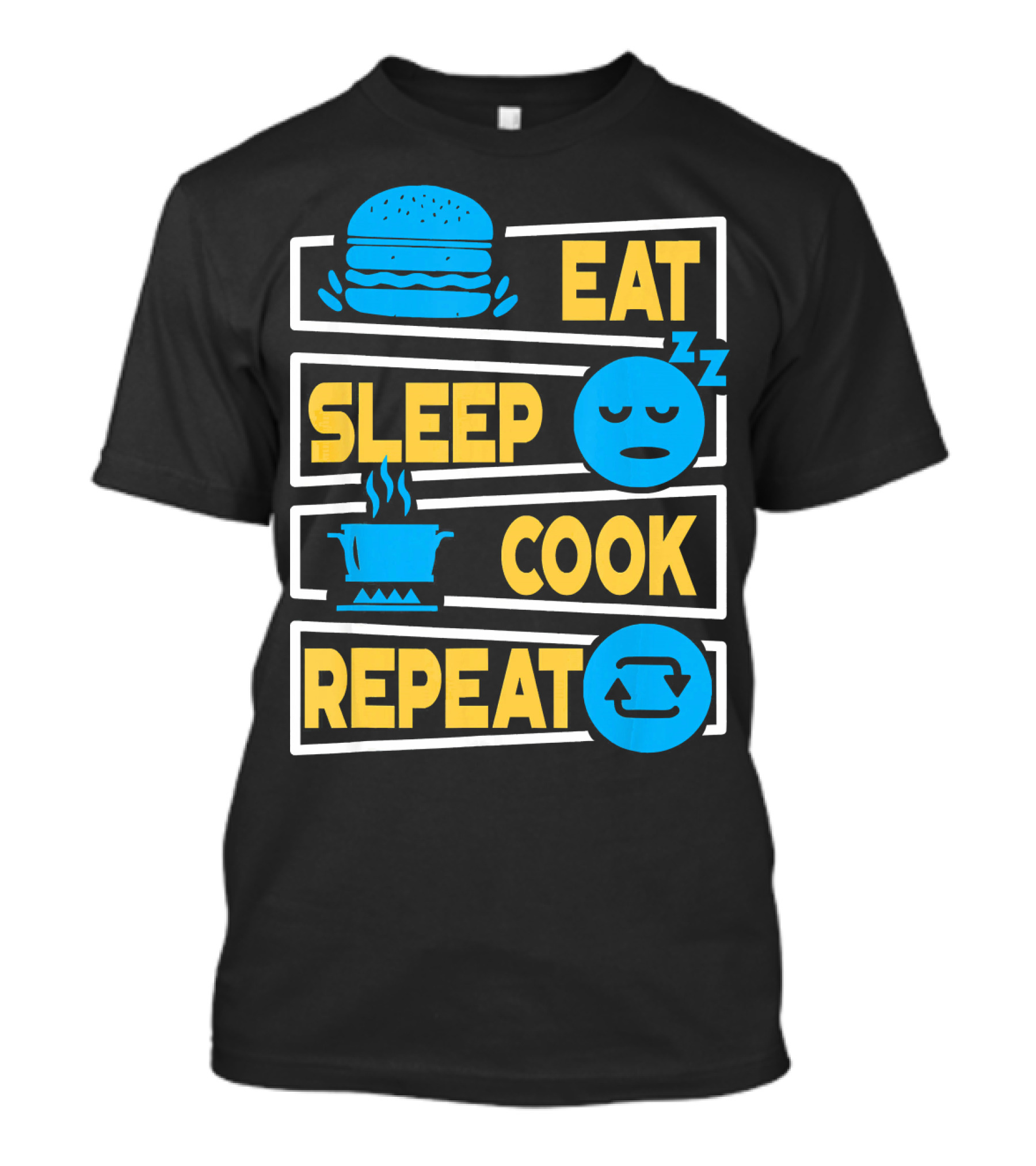 Eat Sleep Cook Repeat Cooking Burger Pot Iconography T-Shirt