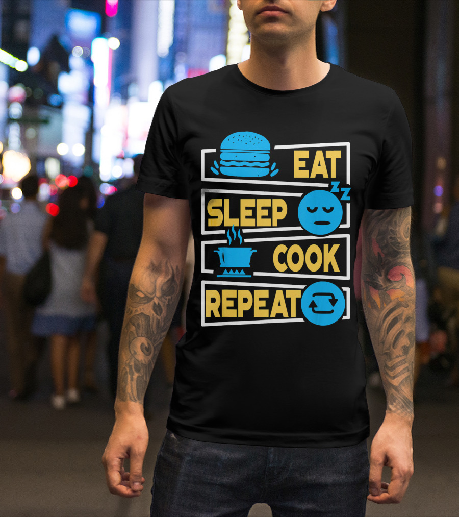 Eat Sleep Cook Repeat Cooking Burger Pot Iconography T-Shirt