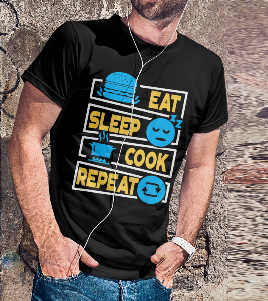 Eat Sleep Cook Repeat Cooking Burger Pot Iconography T-Shirt