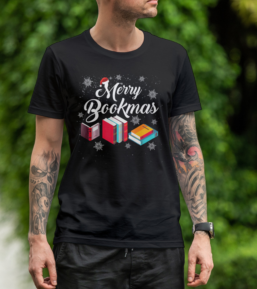 Merry Bookmas Christmas Reading With Snowflakes And Books T-Shirt