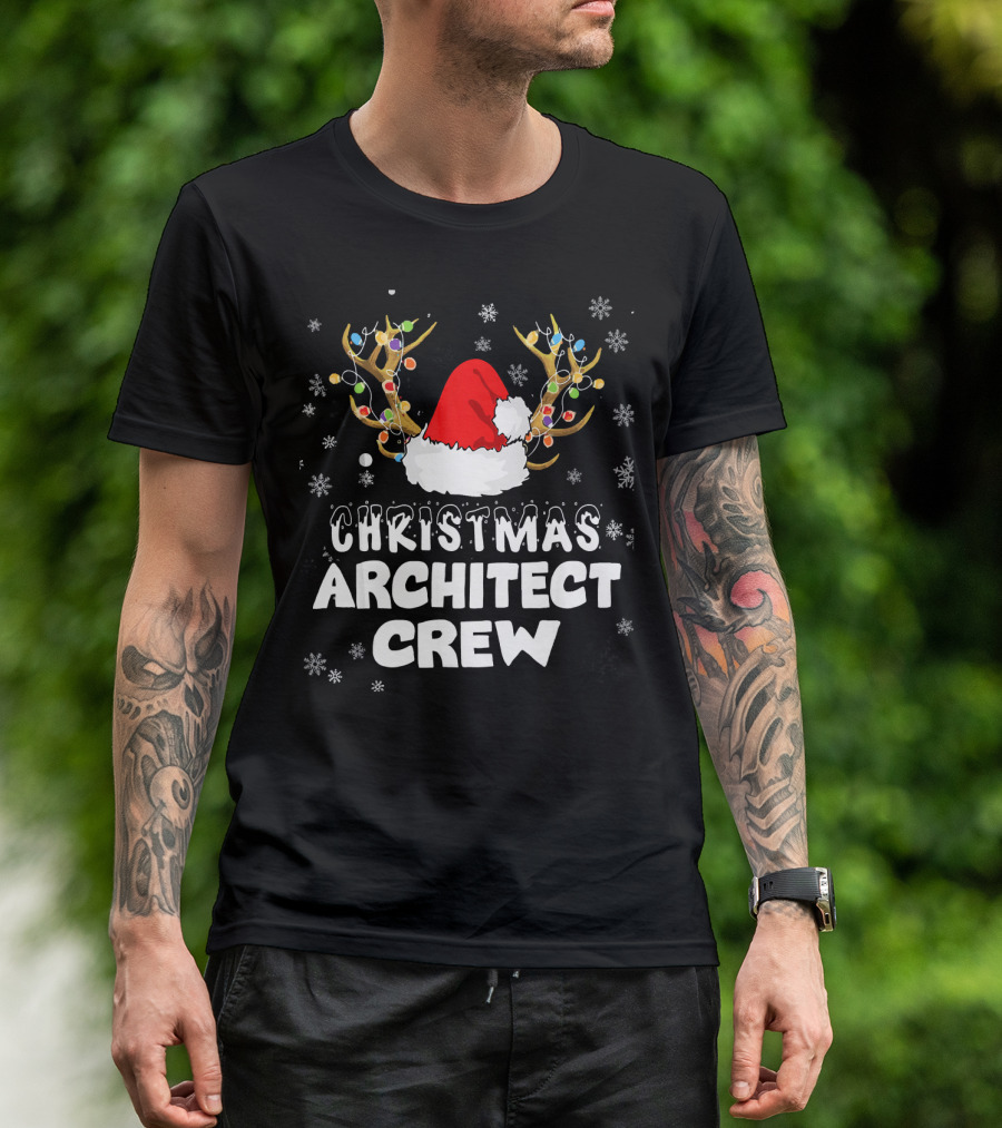 Christmas Architect Crew Santa Hat Reindeer Antlers Snowflakes T-Shirt