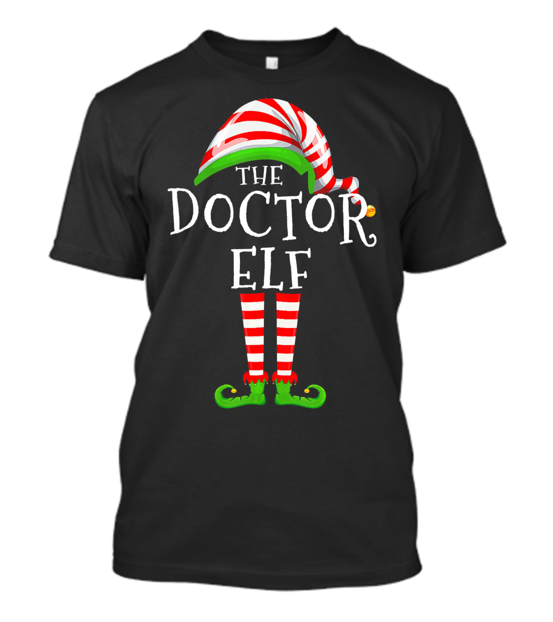 The Doctor Elf Family Matching Group Christmas Striped Hat And Green Shoes T-Shirt