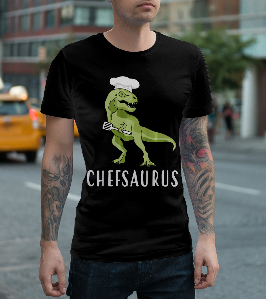 Chefsaurus Dinosaur With Chef Hat And Spatula Cooking Humor T-Shirt