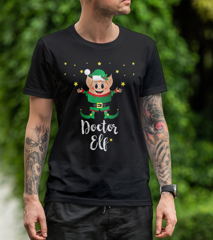 Doctor Elf Festive Christmas Elves Stars T-Shirt