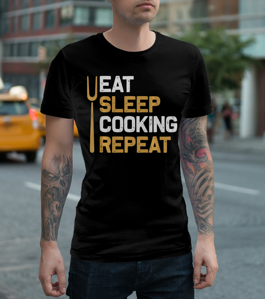 Eat Sleep Cooking Repeat Chef Cloth Fork T-Shirt