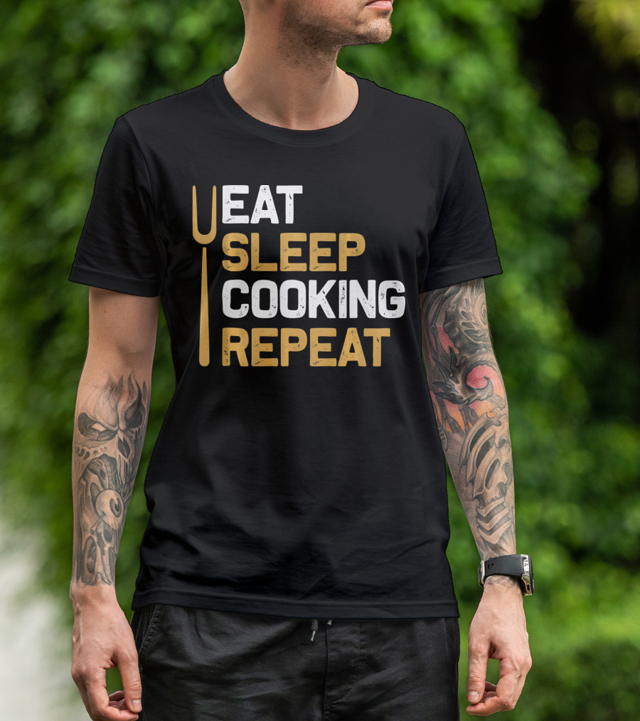 Eat Sleep Cooking Repeat Chef Cloth Fork T-Shirt
