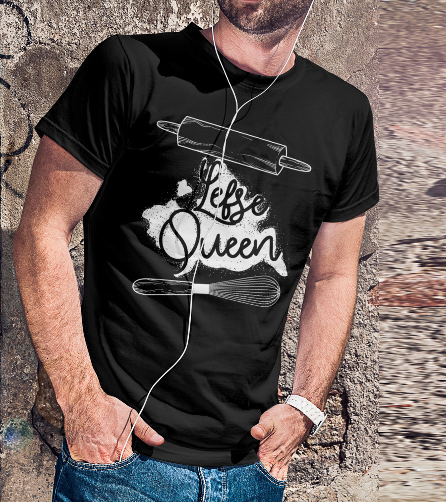 Lefse Queen Funny Chef Baking With Rolling Pin And Whisk T-Shirt