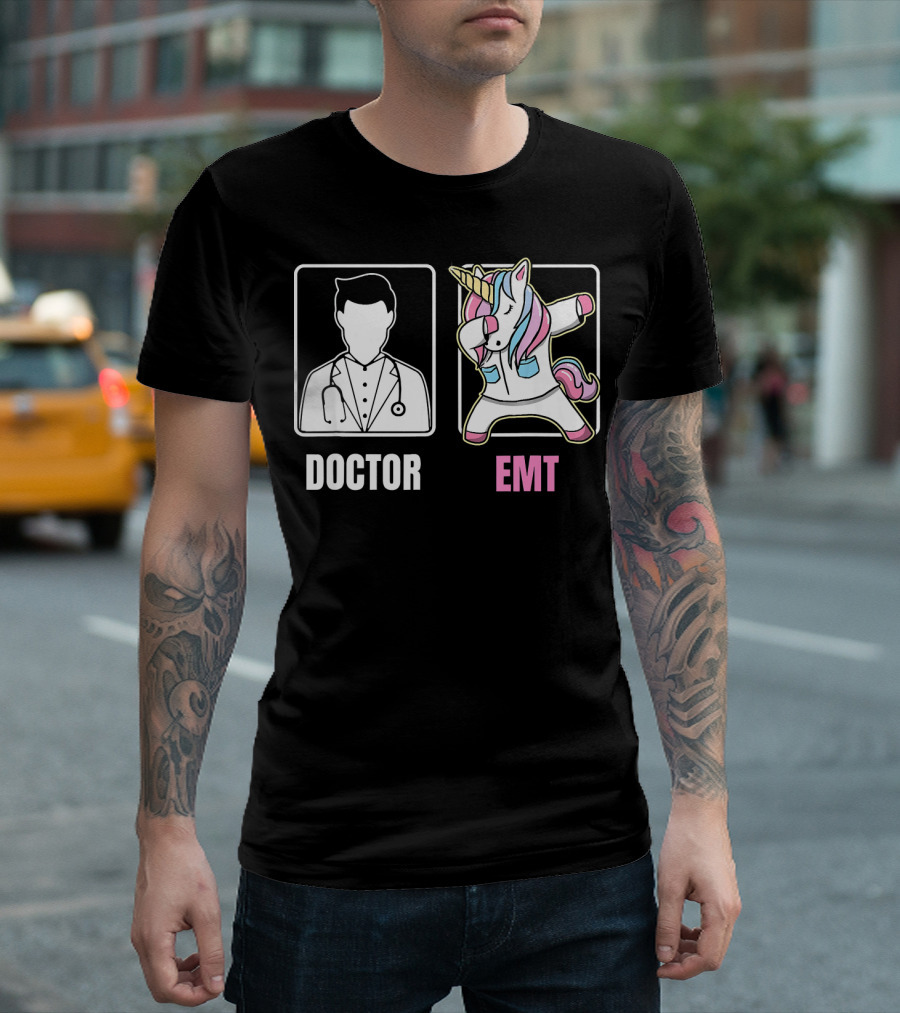 Doctor vs EMT Dabbing Unicorn Funny EMT Boring Doc T-Shirt