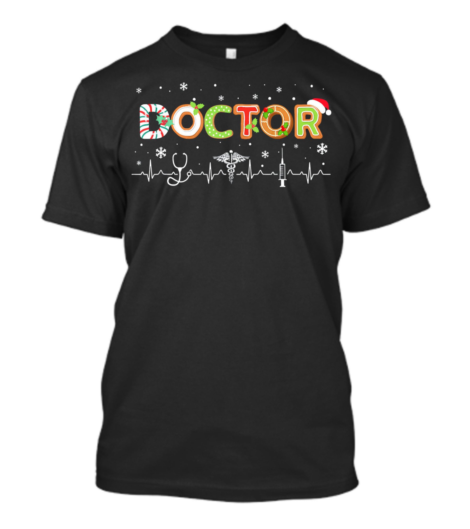 Doctor Christmas Candy Cane Heartbeat Snowflake Santa Hat T-Shirt