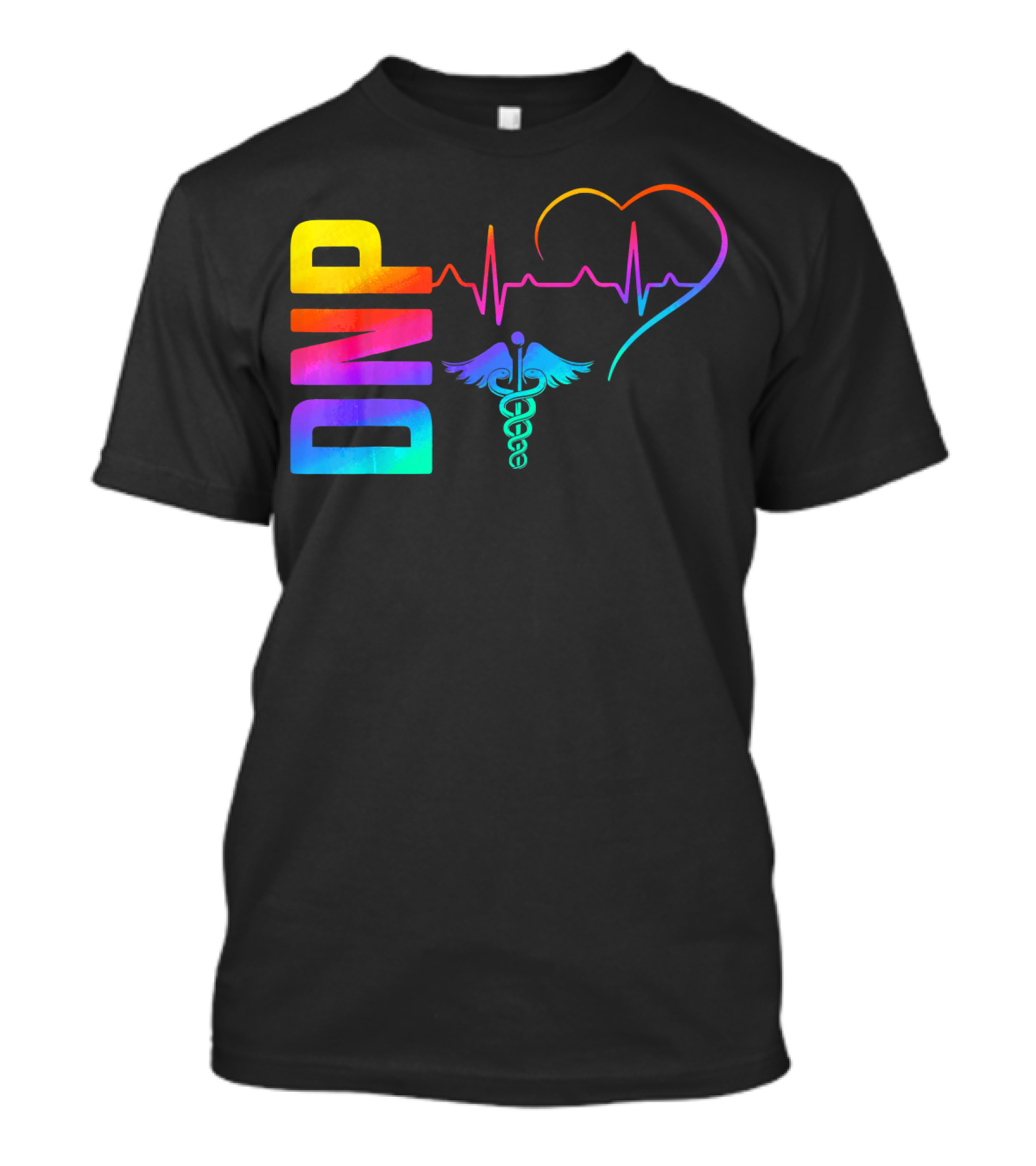 DNP Doctor Of Nursing Practice Heartbeat Caduceus Rainbow T-Shirt
