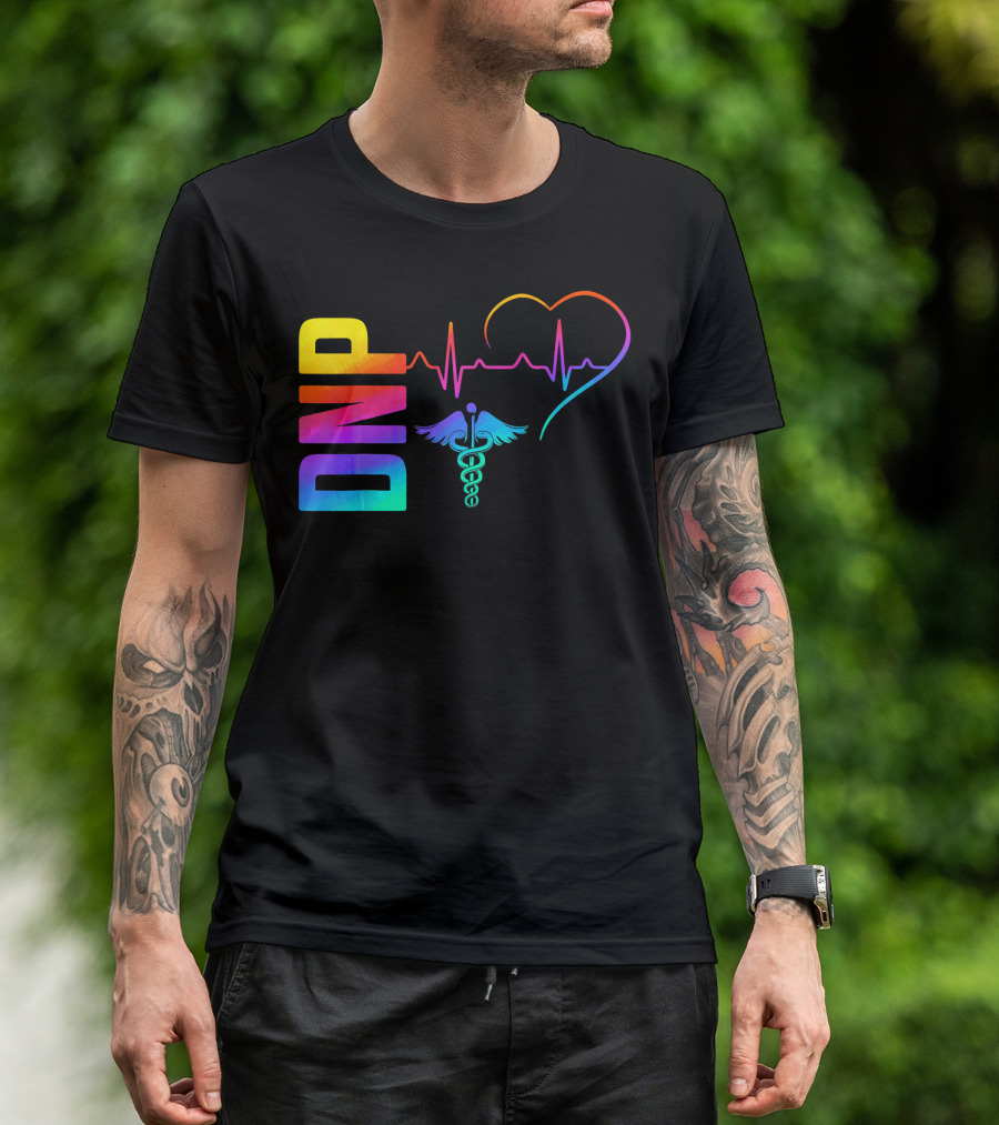 DNP Doctor Of Nursing Practice Heartbeat Caduceus Rainbow T-Shirt