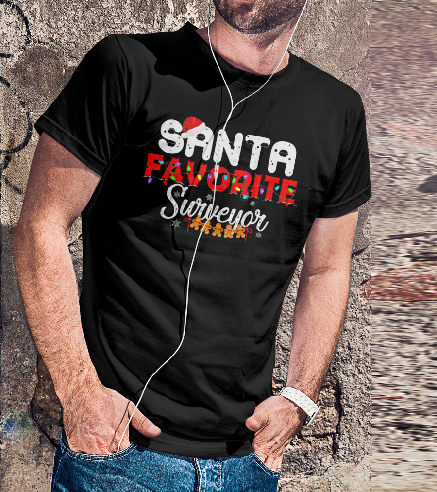 Santa Favorite Surveyor Christmas Lights Gingerbread Santa Hat T-Shirt
