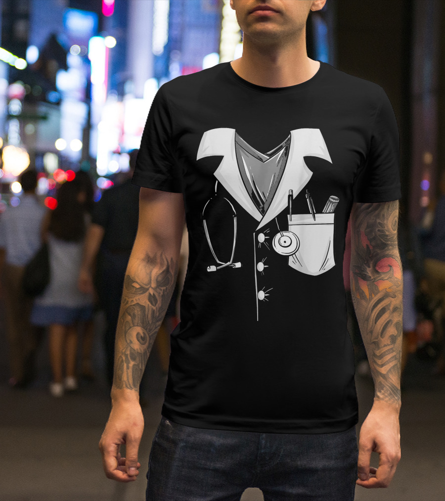 Cool Doctor Uniform Stethoscope And Medical Tools Sketch T-Shirt