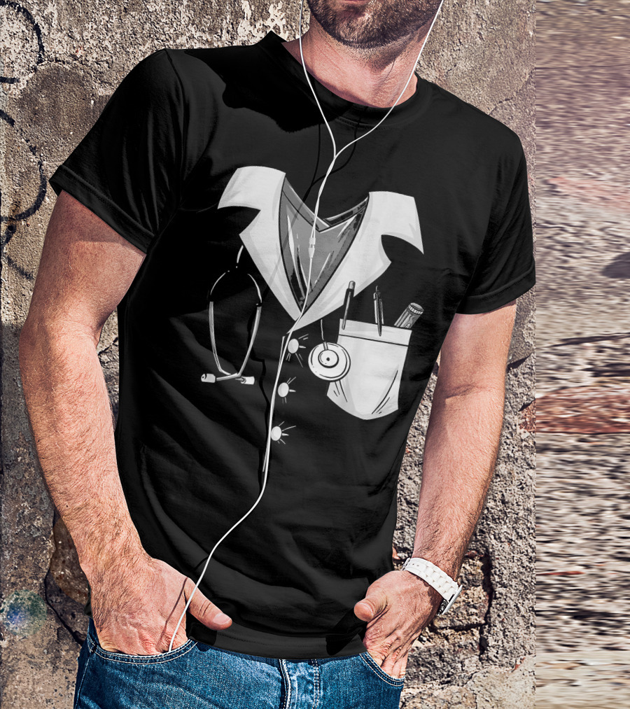 Cool Doctor Uniform Stethoscope And Medical Tools Sketch T-Shirt