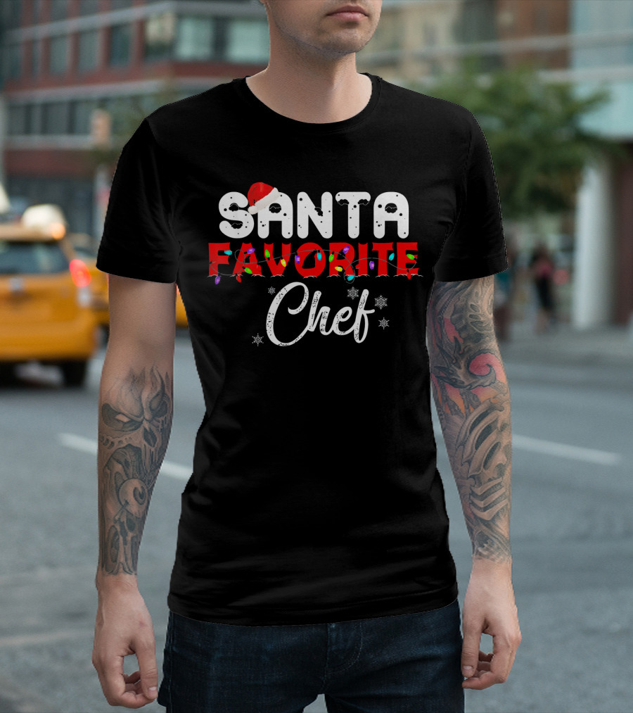 Santa Favorite Chef Christmas Lights and Snowflakes T-Shirt