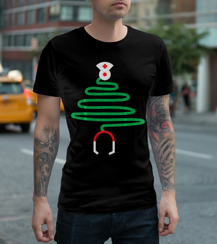 Christmas Nurse Doctor Hospital Stethoscope Tree X Mas T-Shirt
