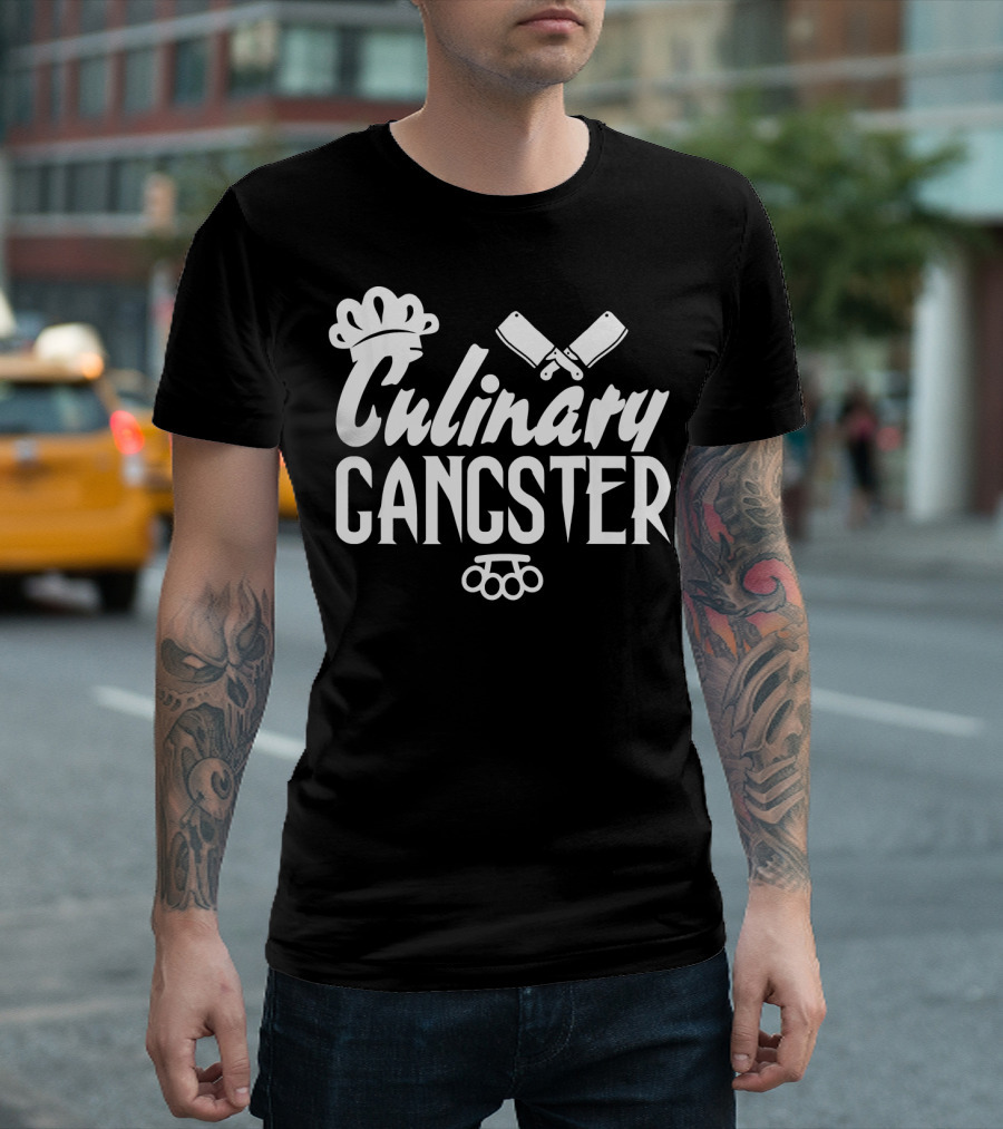 Culinary Gangster Funny Cooking Apron Chef Hat Cleaver Brass Knuckles T-Shirt