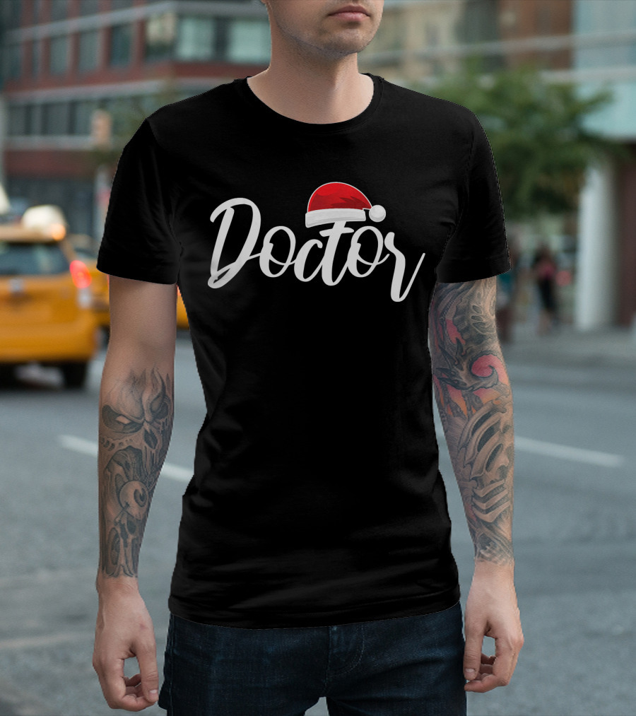 Doctor With Santa Claus Hat Merry Christmas T-Shirt