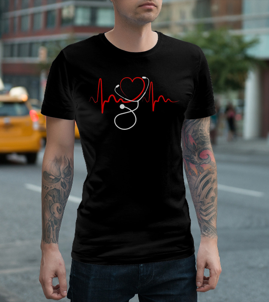 Funny Heartbeat Stethoscope Nurses Nursing Doctor T-Shirt