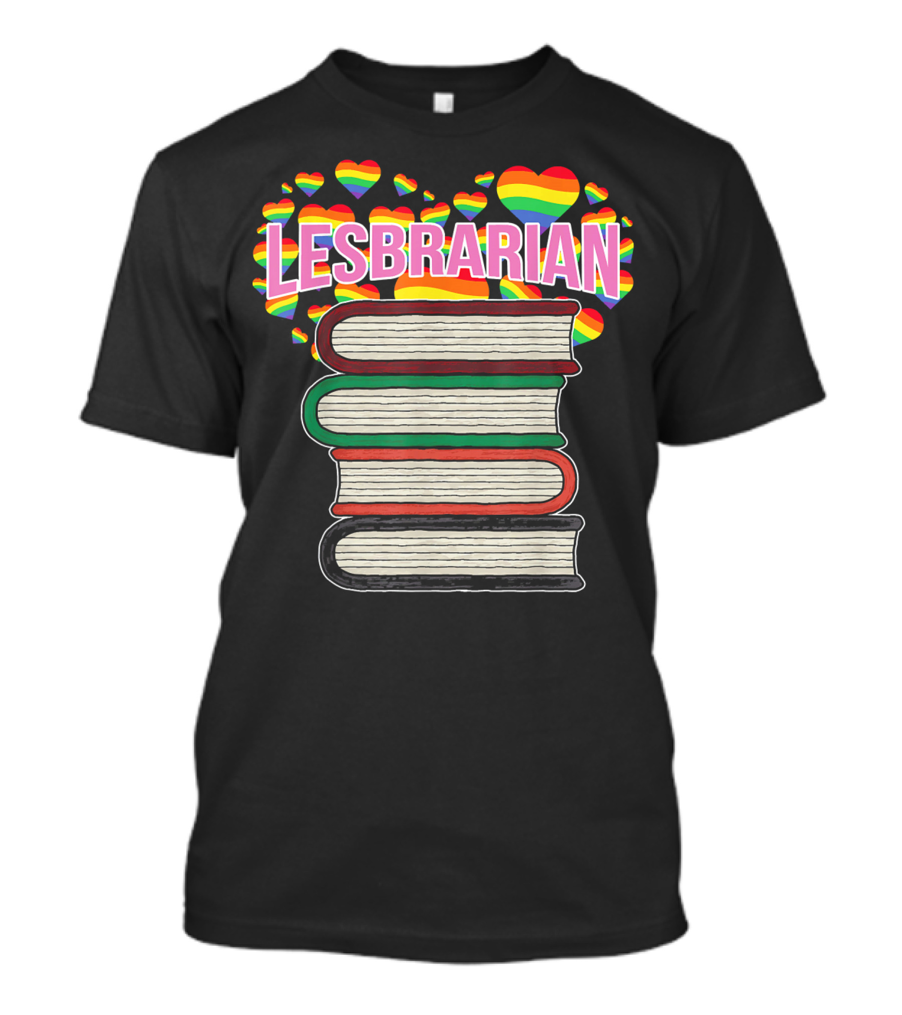 Lesbrarian Rainbow Heart Book Stack T-Shirt
