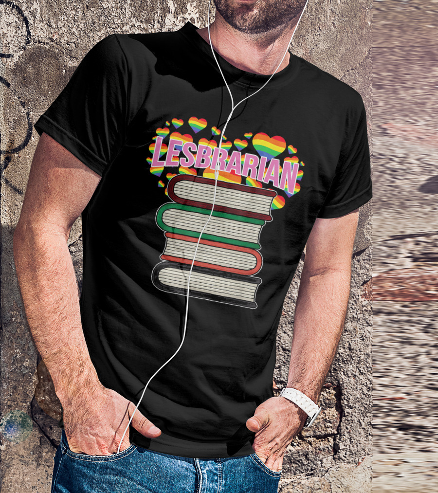 Lesbrarian Rainbow Heart Book Stack T-Shirt