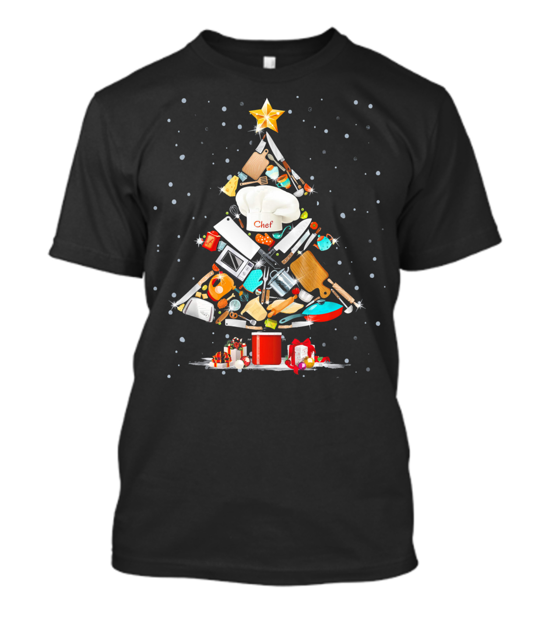 Chef Christmas Tree With Cooking Tools And Star Topped Decoration T-Shirt