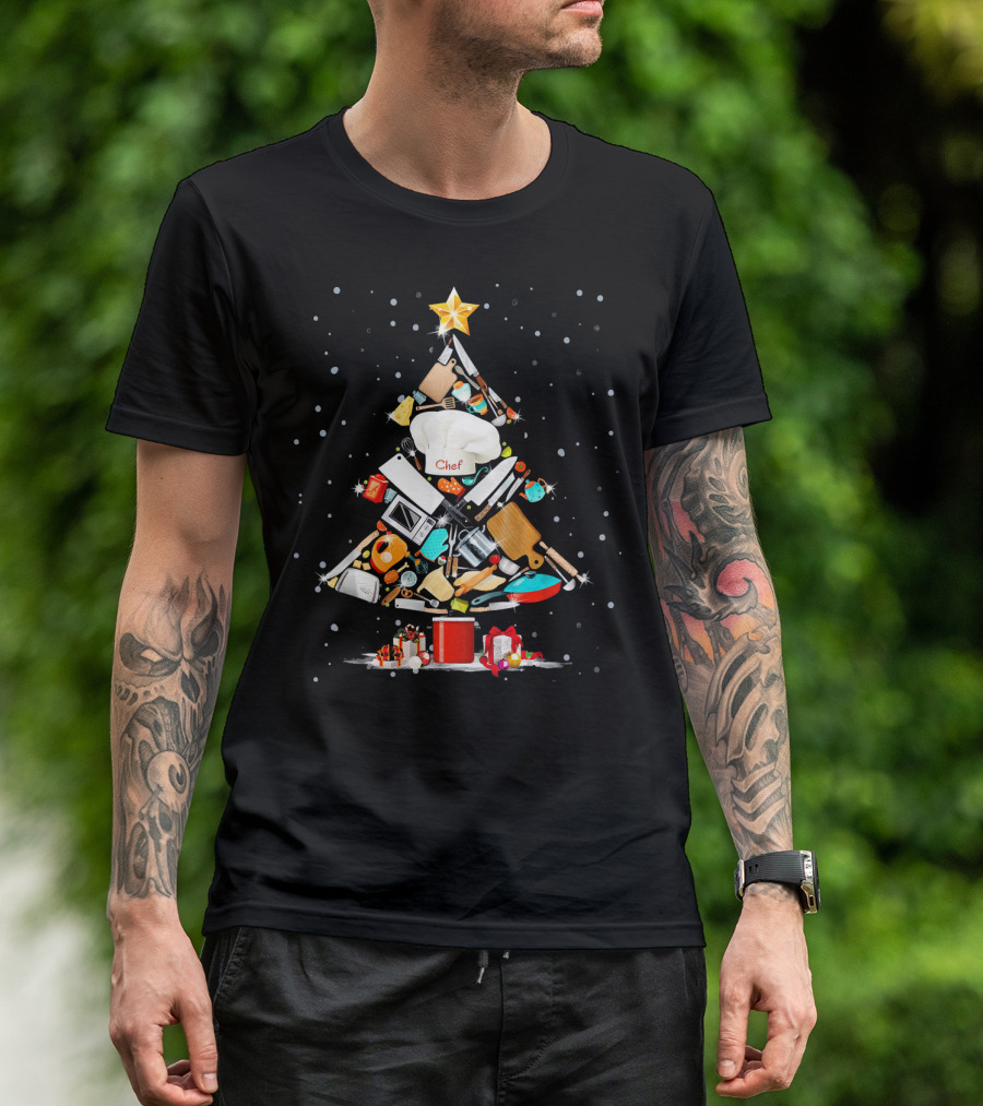 Chef Christmas Tree With Cooking Tools And Star Topped Decoration T-Shirt