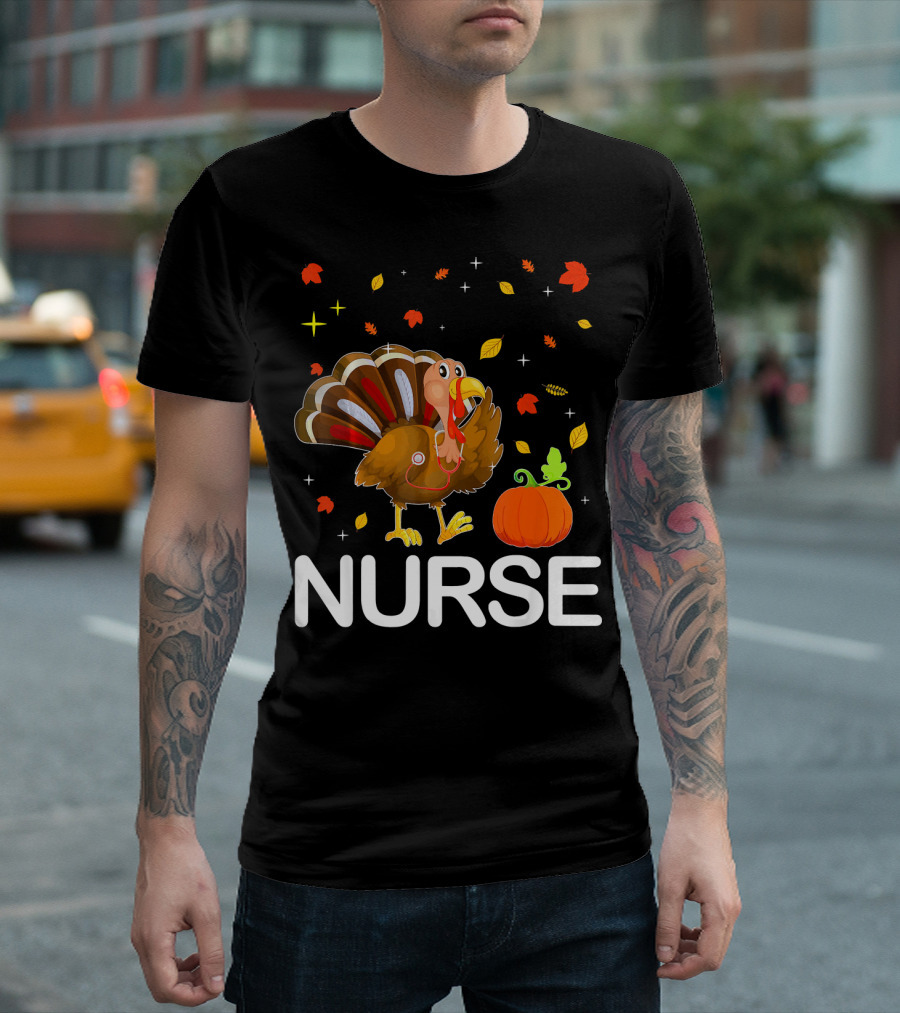 Nurse Turkey With Stethoscope Funny Thanksgiving T-Shirt