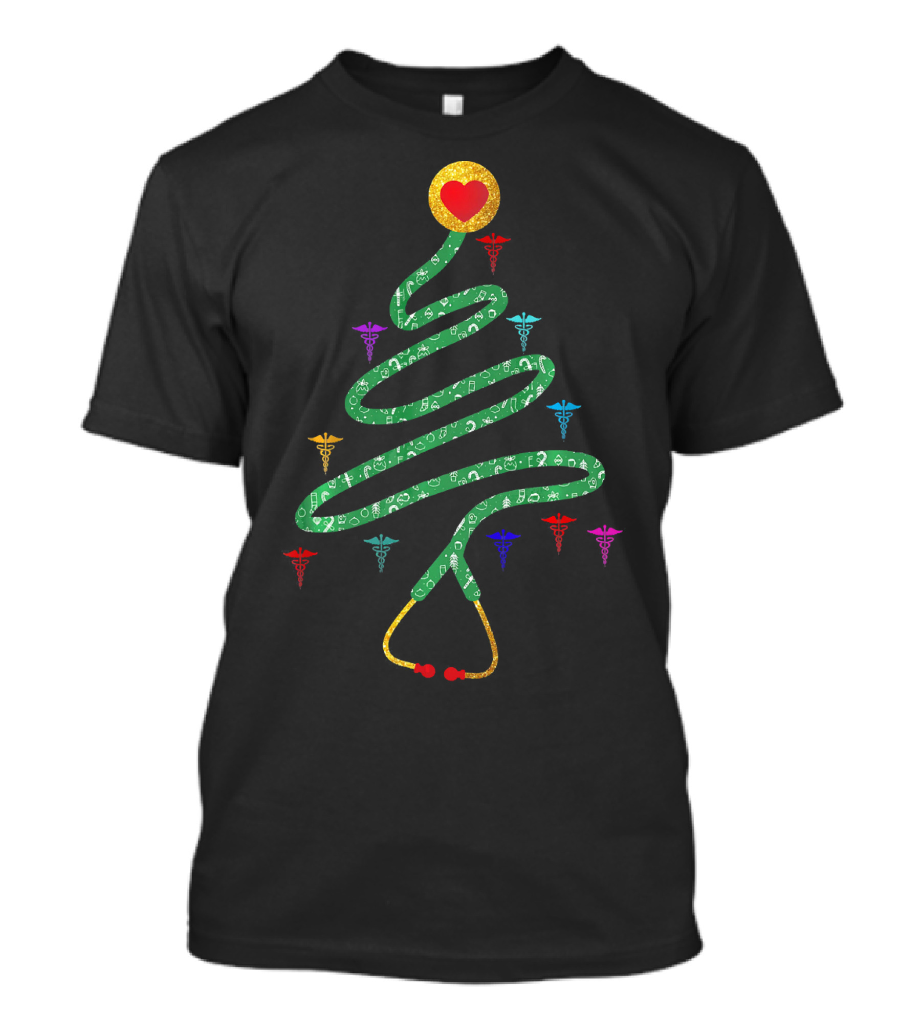 Stethoscope Christmas Tree With Heart And Medical Symbols T-Shirt