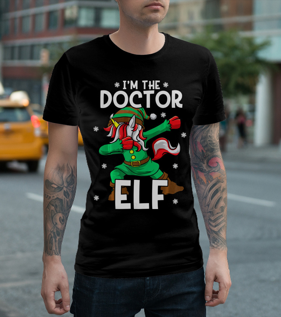 I'm The Doctor Elf Unicorn Family Physici Christmas Snowflakes T-Shirt