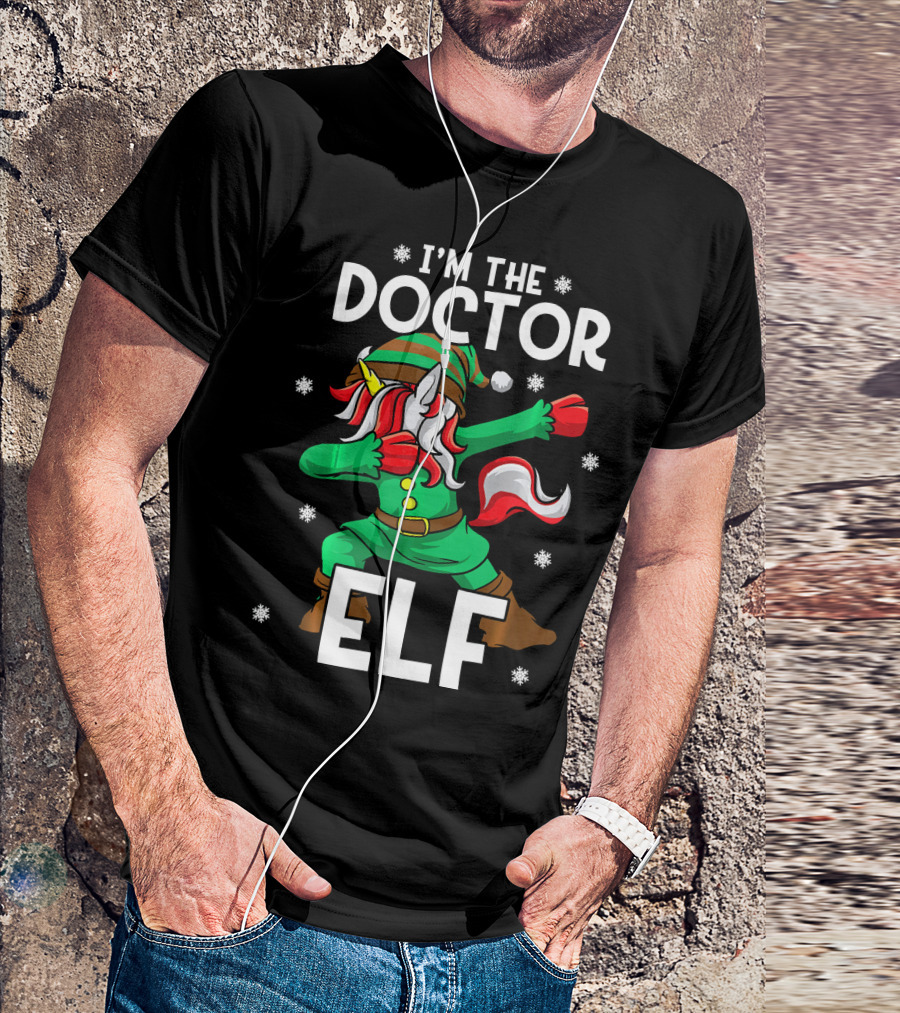 I'm The Doctor Elf Unicorn Family Physici Christmas Snowflakes T-Shirt
