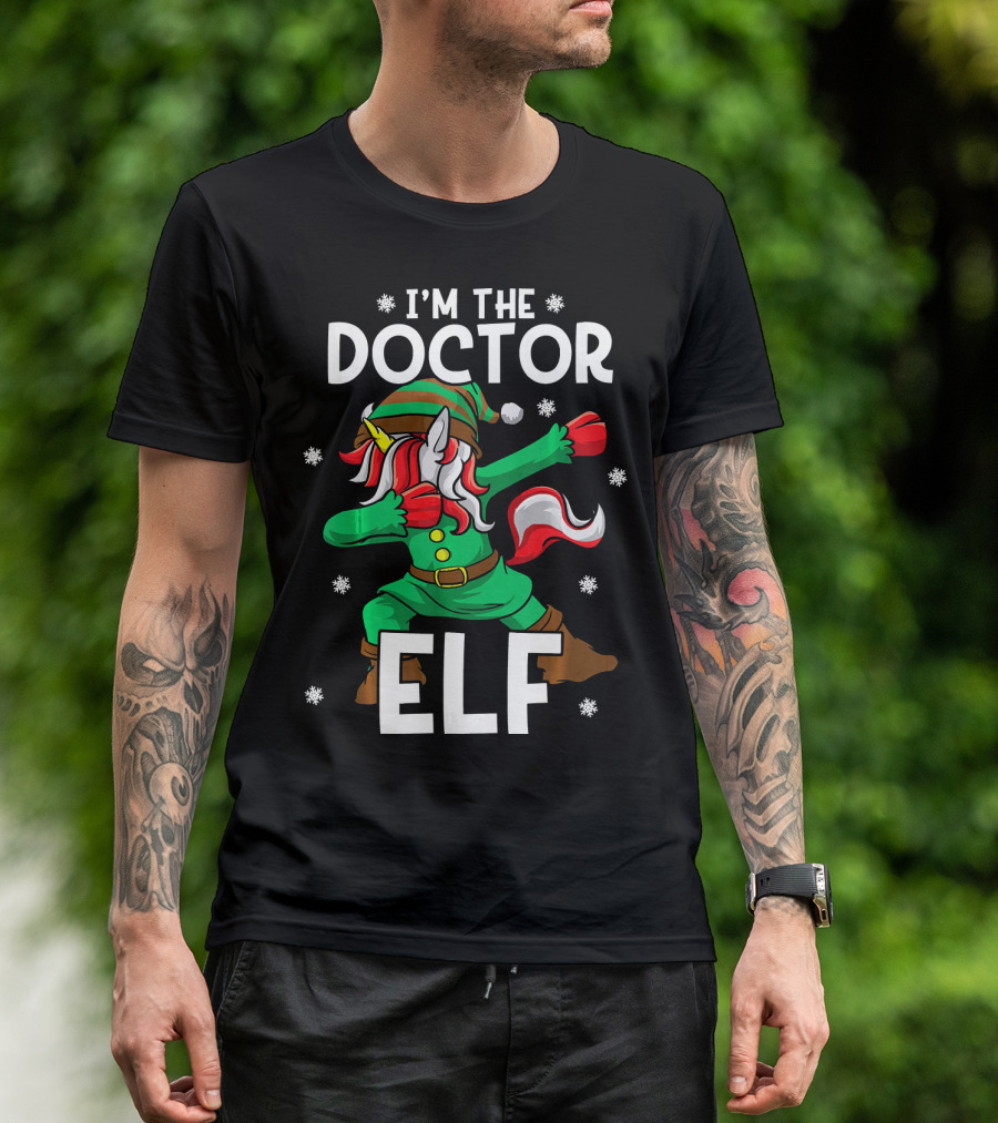 I'm The Doctor Elf Unicorn Family Physici Christmas Snowflakes T-Shirt