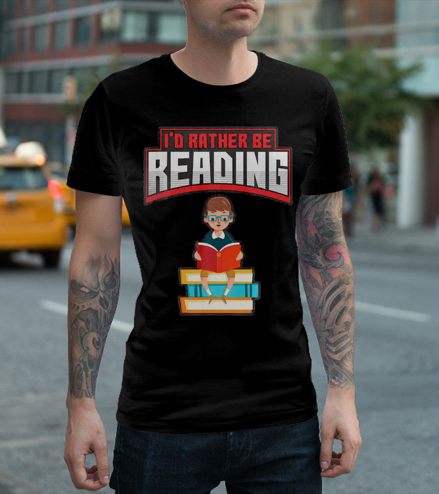 I'D Rather Be Reading Books Stack Glasses Boy T-Shirt