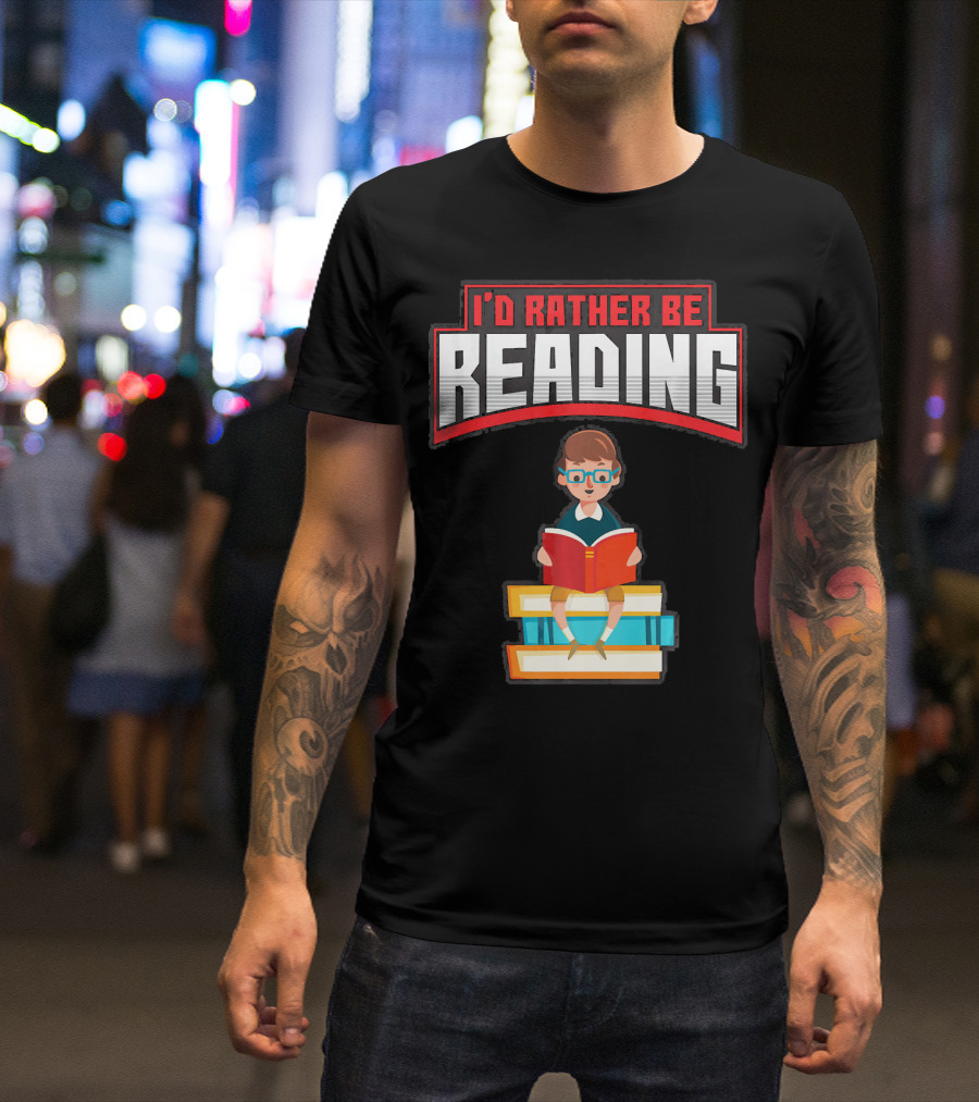 I'D Rather Be Reading Books Stack Glasses Boy T-Shirt
