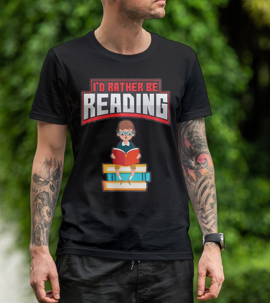 I'D Rather Be Reading Books Stack Glasses Boy T-Shirt