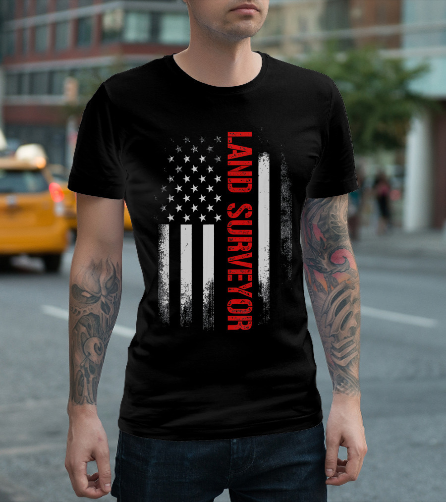 Land Surveyor American Flag Patriotic T-Shirt