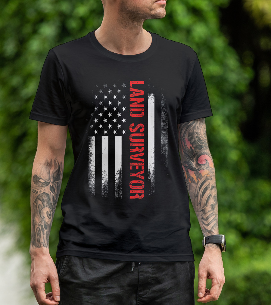 Land Surveyor American Flag Patriotic T-Shirt