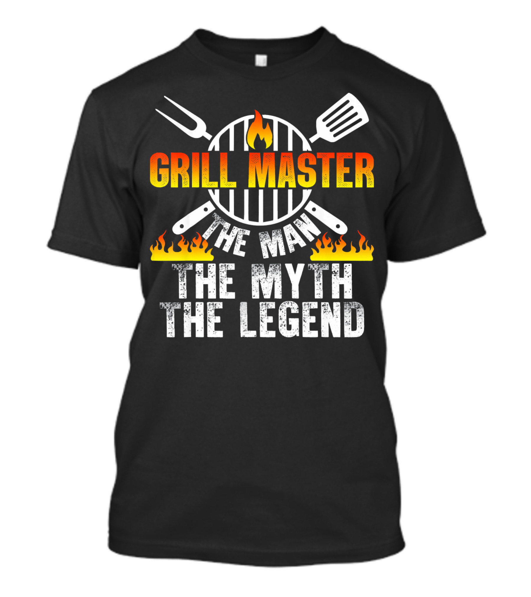 Grill Master The Man The Myth The Legend Iconic BBQ Flames And Utensils T-Shirt